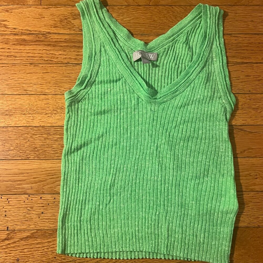 JCrew V-Neck Neon Green Heather Rib Sweater Tank Top